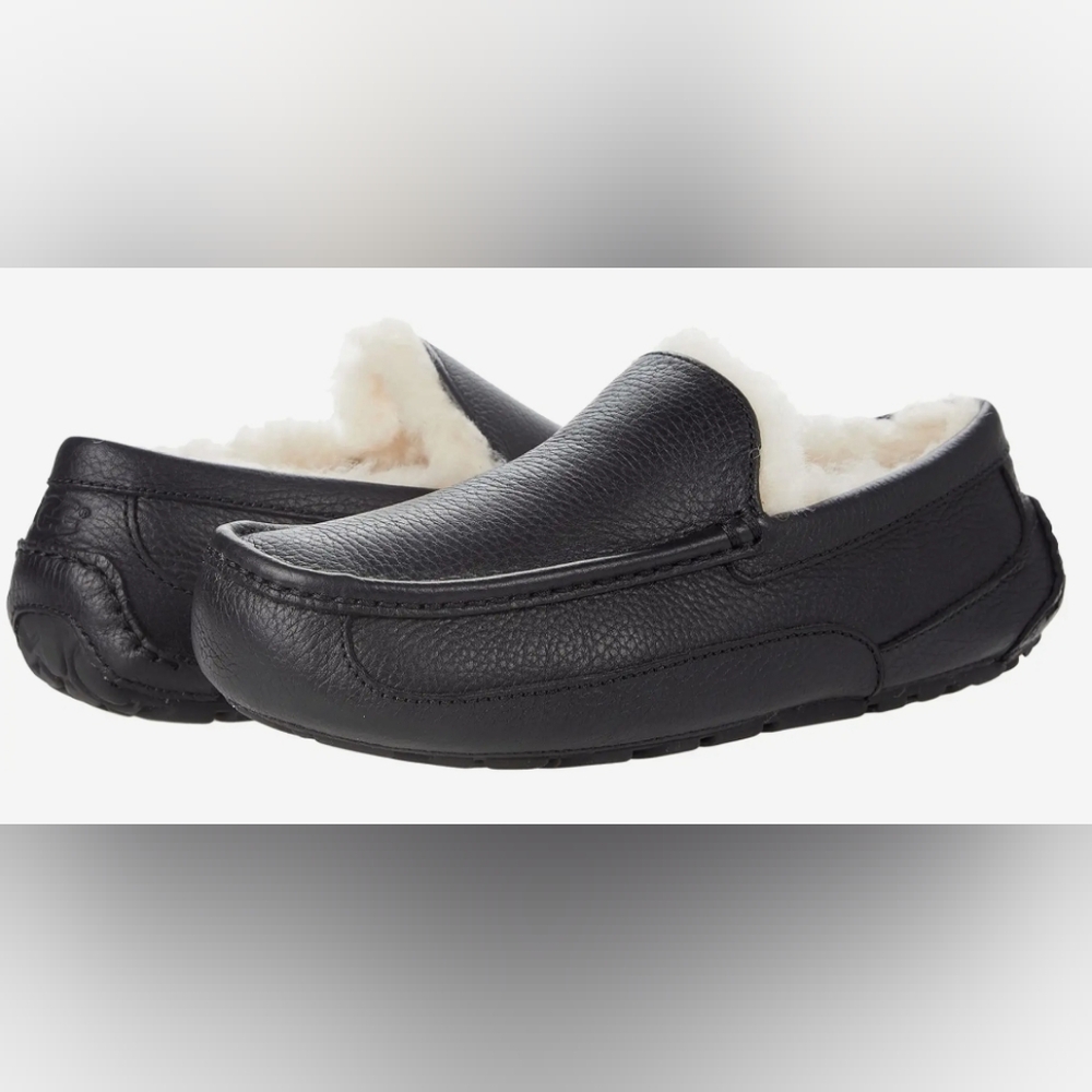 UGG Black Ascot Leather Slip-On Loafers Size 10 MSRP $124.95